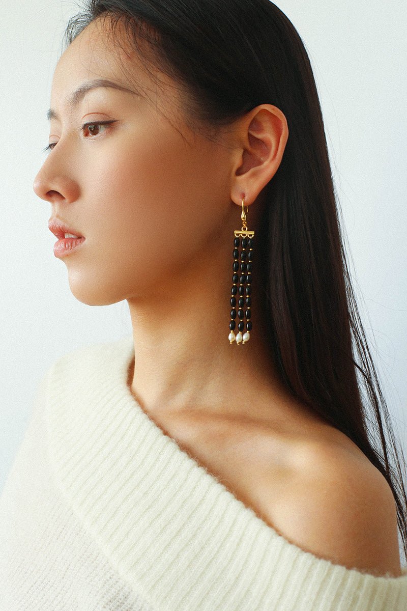 Elegant Tassel Agate Beaded Earrings - floysun