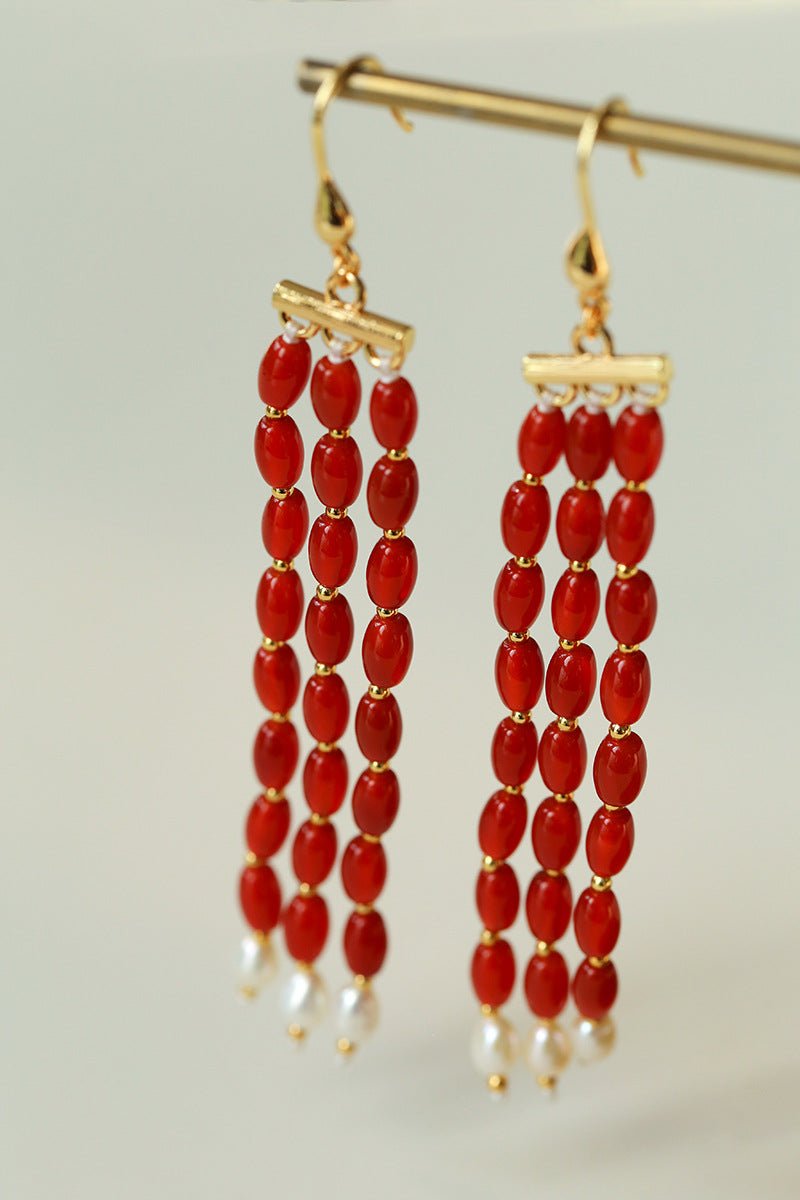 Elegant Tassel Agate Beaded Earrings - floysun