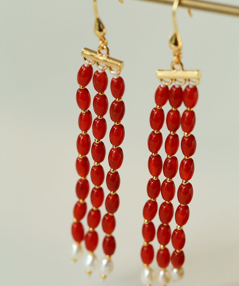 Elegant Tassel Agate Beaded Earrings - floysun
