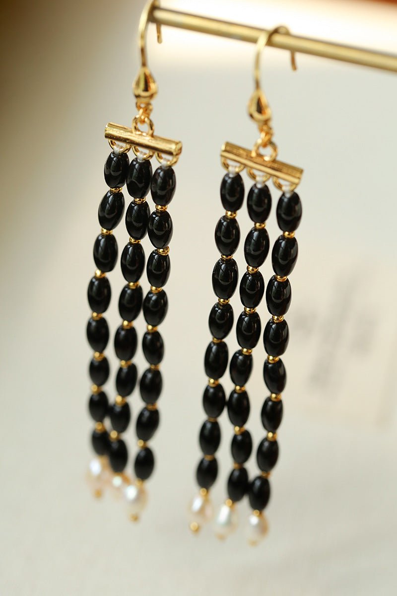 Elegant Tassel Agate Beaded Earrings - floysun