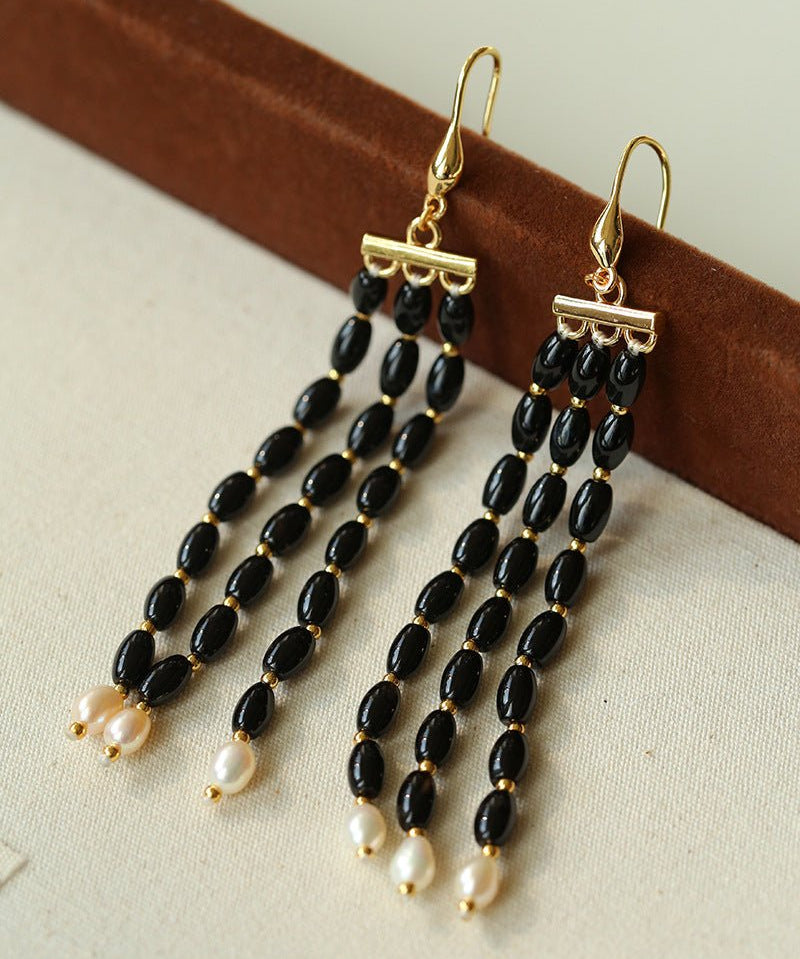 Elegant Tassel Agate Beaded Earrings - floysun