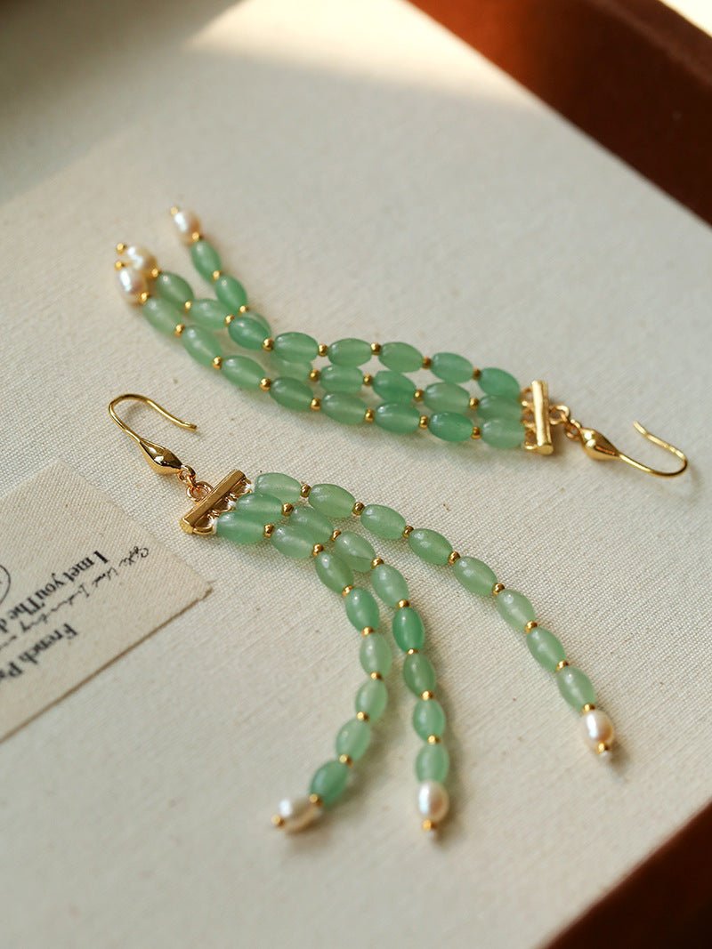 Elegant Tassel Agate Beaded Earrings - floysun