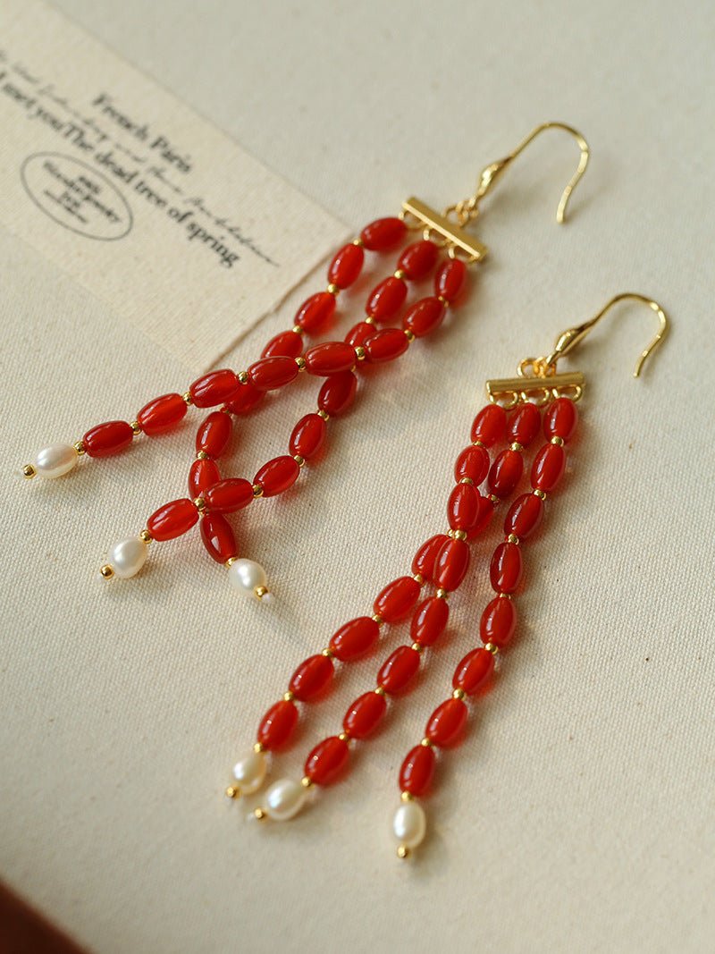 Elegant Tassel Agate Beaded Earrings - floysun