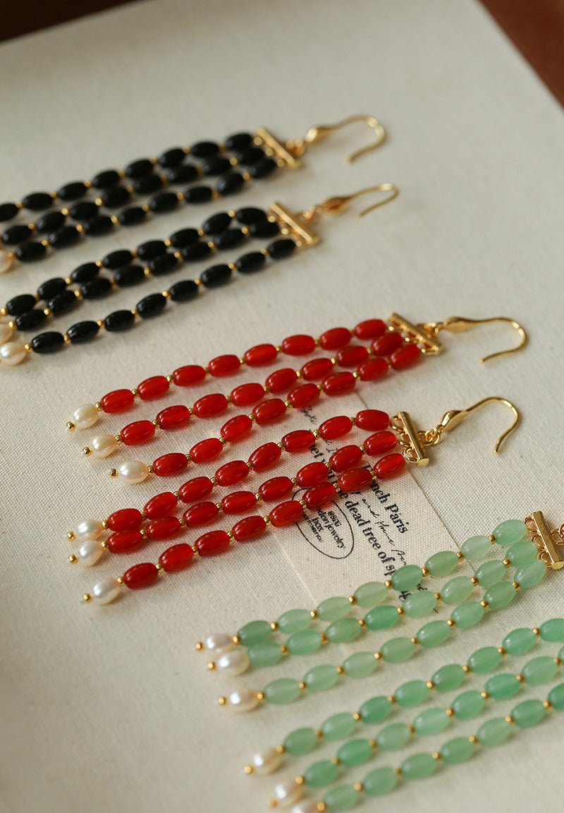 Elegant Tassel Agate Beaded Earrings - floysun