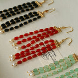 Elegant Tassel Agate Beaded Earrings - floysun