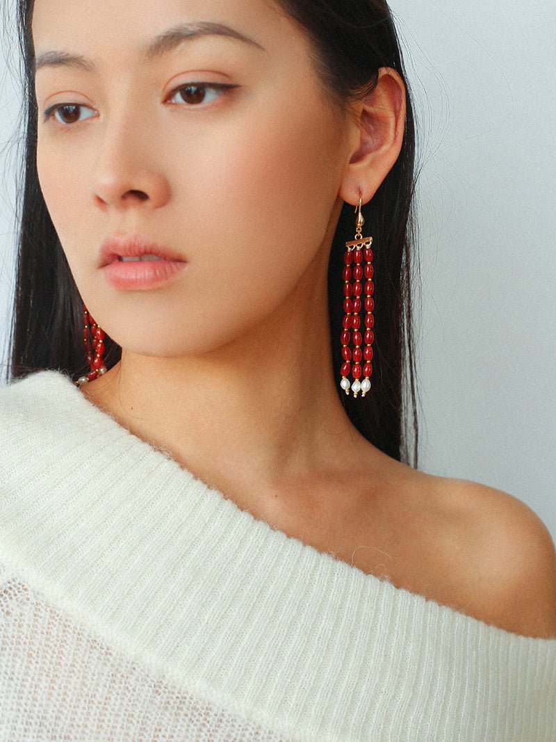 Elegant Tassel Agate Beaded Earrings - floysun