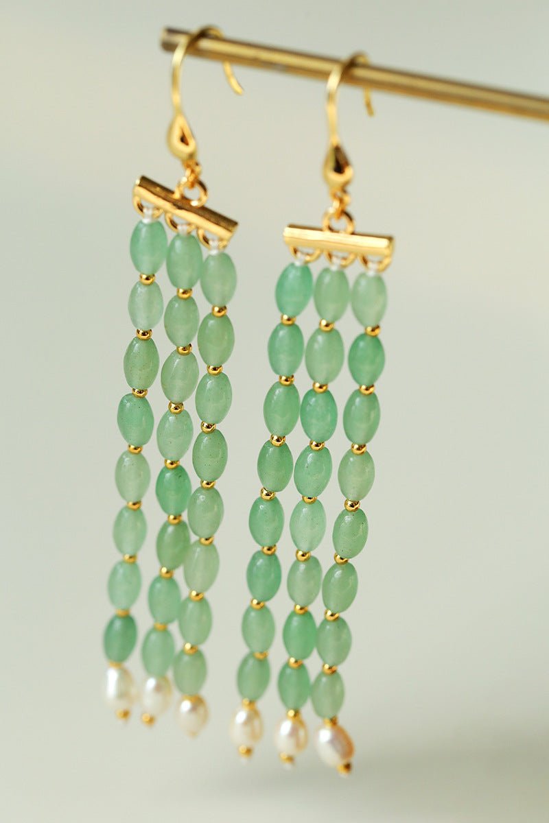 Elegant Tassel Agate Beaded Earrings - floysun