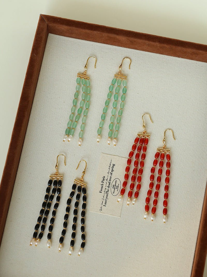 Elegant Tassel Agate Beaded Earrings - floysun