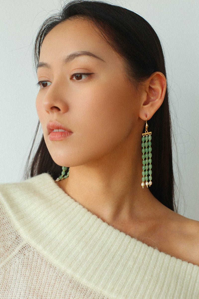 Elegant Tassel Agate Beaded Earrings - floysun