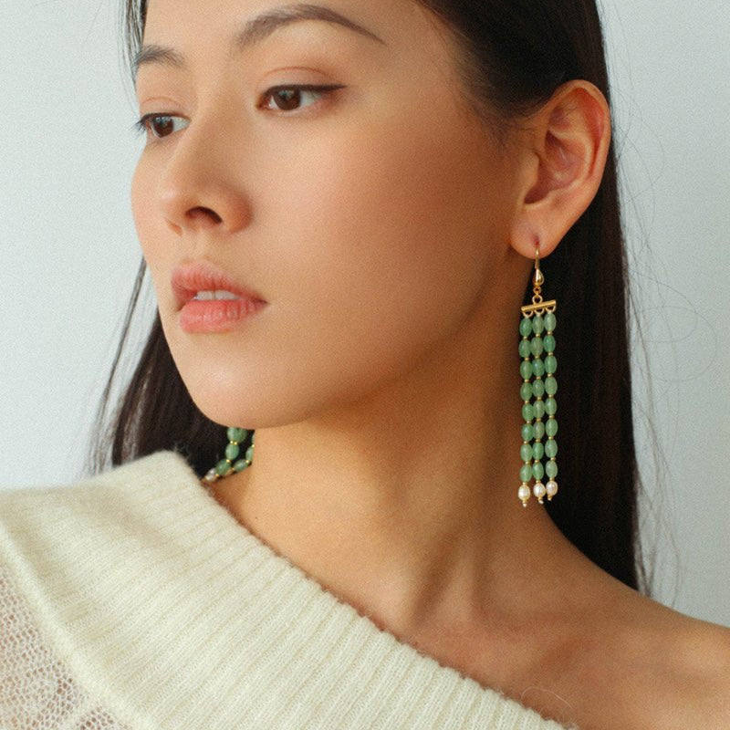 Elegant Tassel Agate Beaded Earrings - floysun