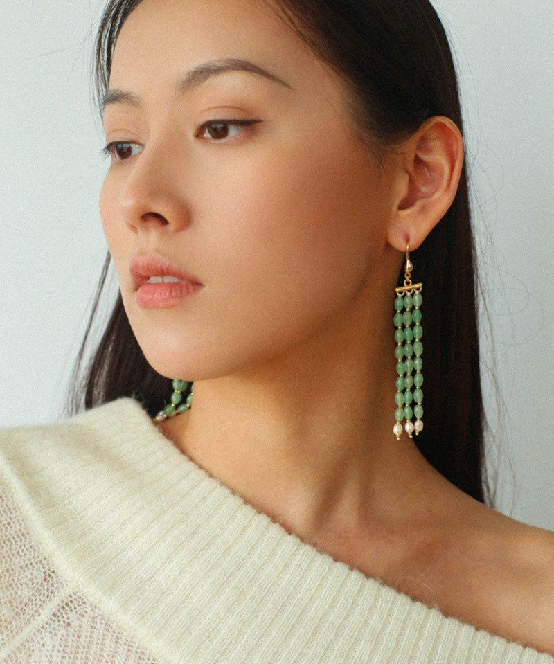 Elegant Tassel Agate Beaded Earrings - floysun