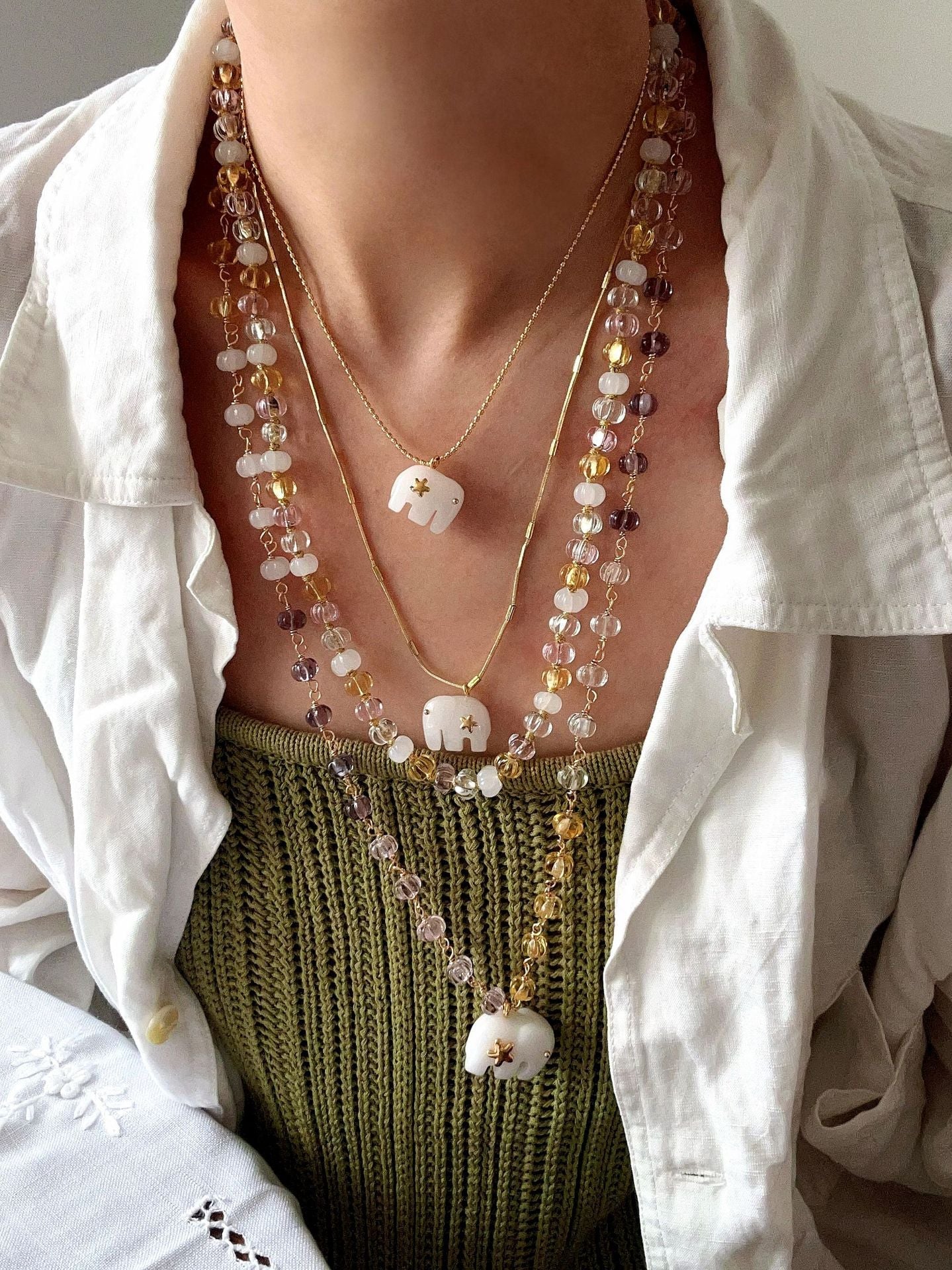 Elephant Jade & Glass Bead Necklace - floysun