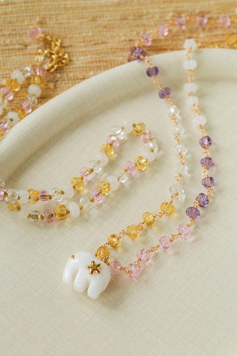 Elephant Jade & Glass Bead Necklace - floysun