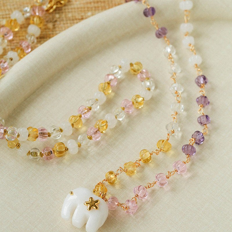 Elephant Jade & Glass Bead Necklace - floysun
