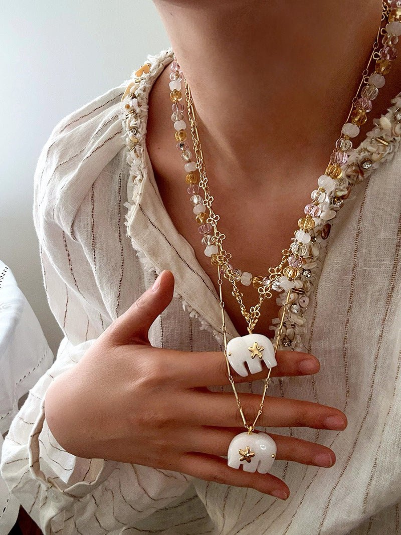 Elephant Jade & Glass Bead Necklace - floysun