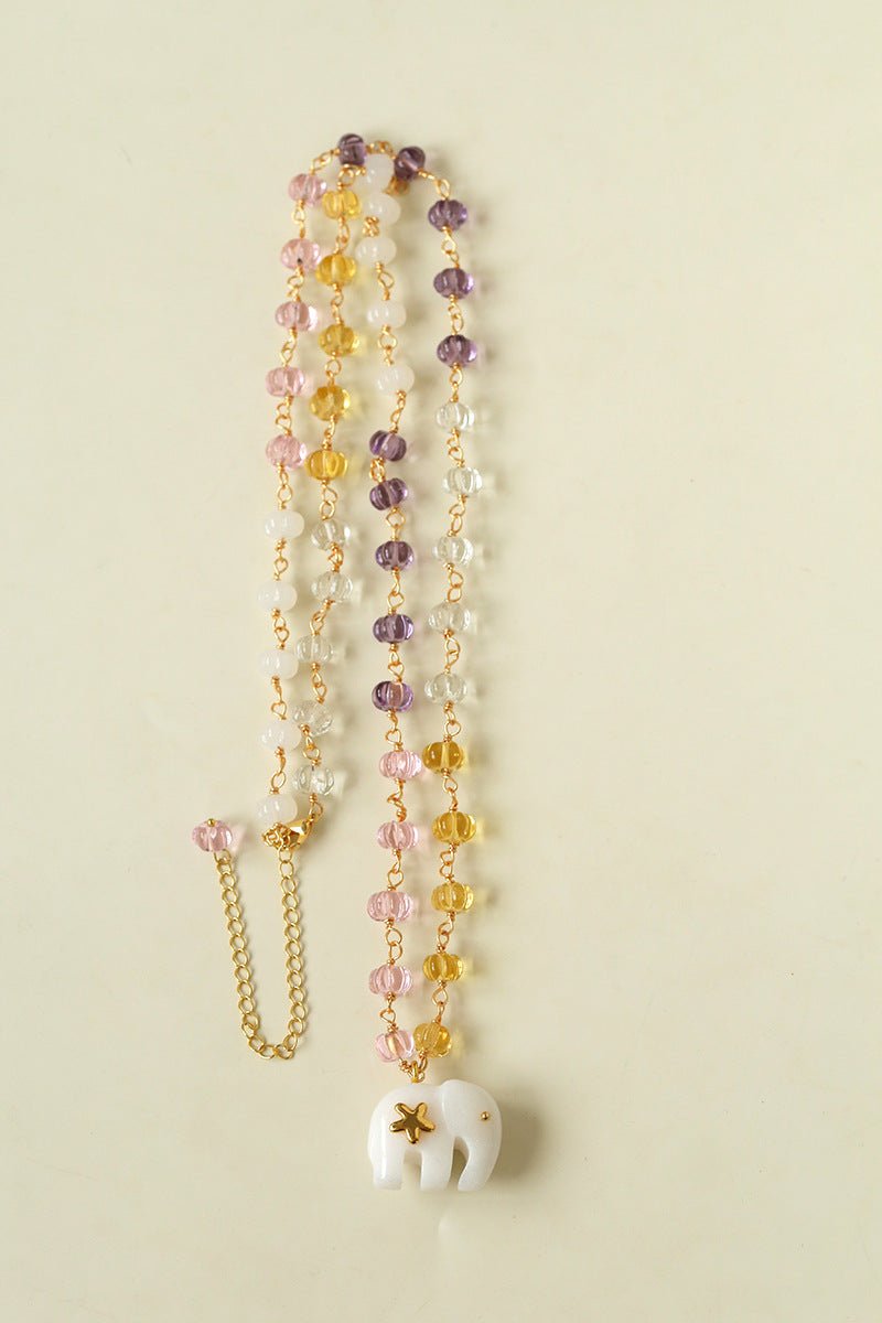 Elephant Jade & Glass Bead Necklace - floysun