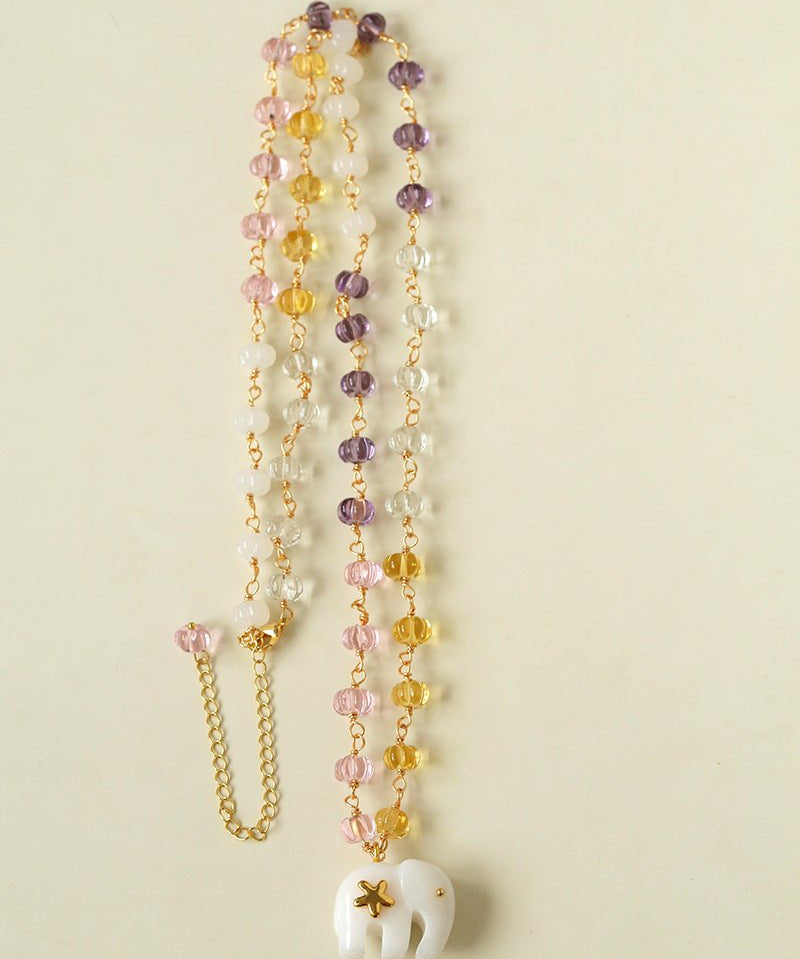 Elephant Jade & Glass Bead Necklace - floysun