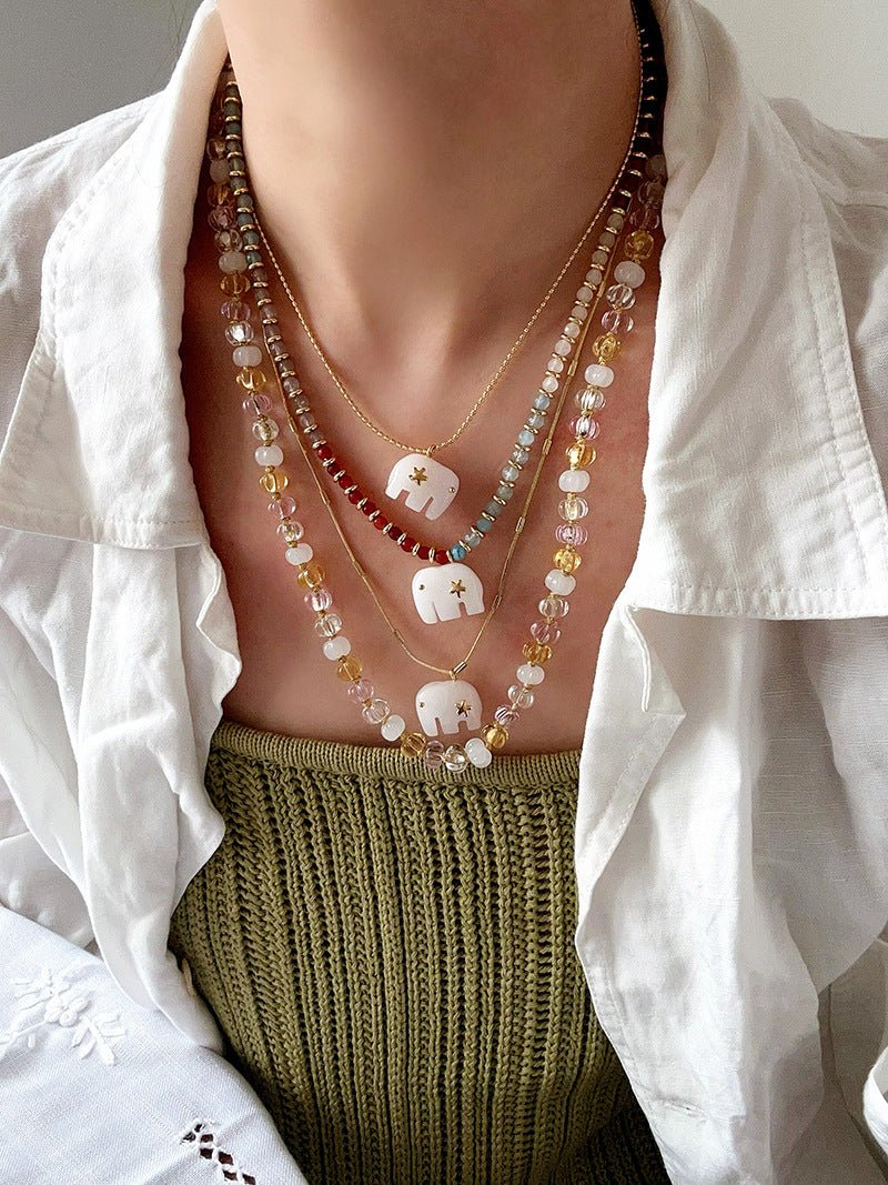 Elephant Jade & Glass Bead Necklace - floysun