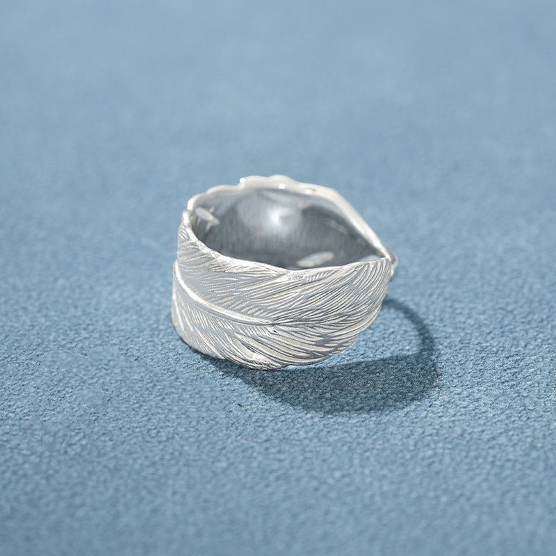 Embossed Feather Wide Band Ring - floysun