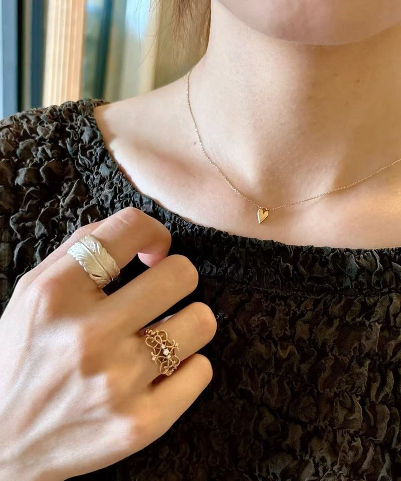 Embossed Feather Wide Band Ring - floysun