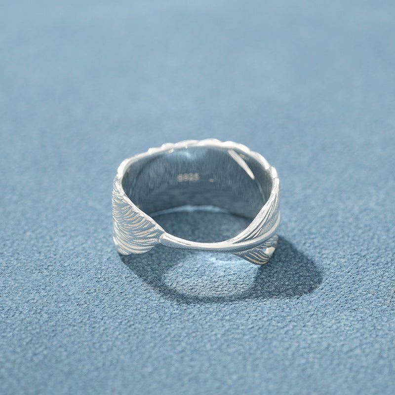 Embossed Feather Wide Band Ring - floysun