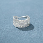 Embossed Feather Wide Band Ring - floysun