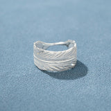 Embossed Feather Wide Band Ring - floysun