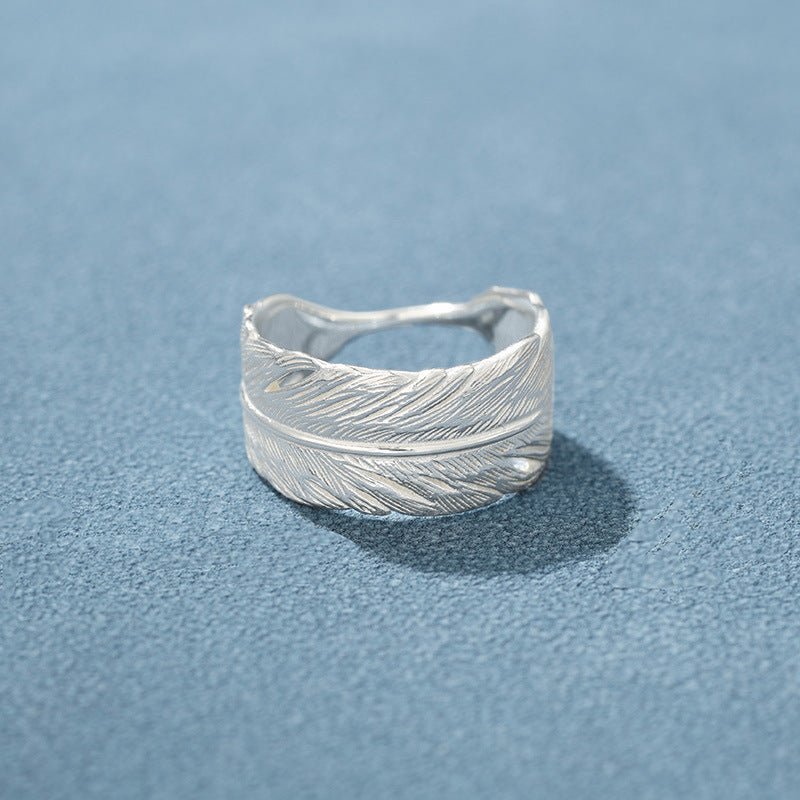 Embossed Feather Wide Band Ring - floysun