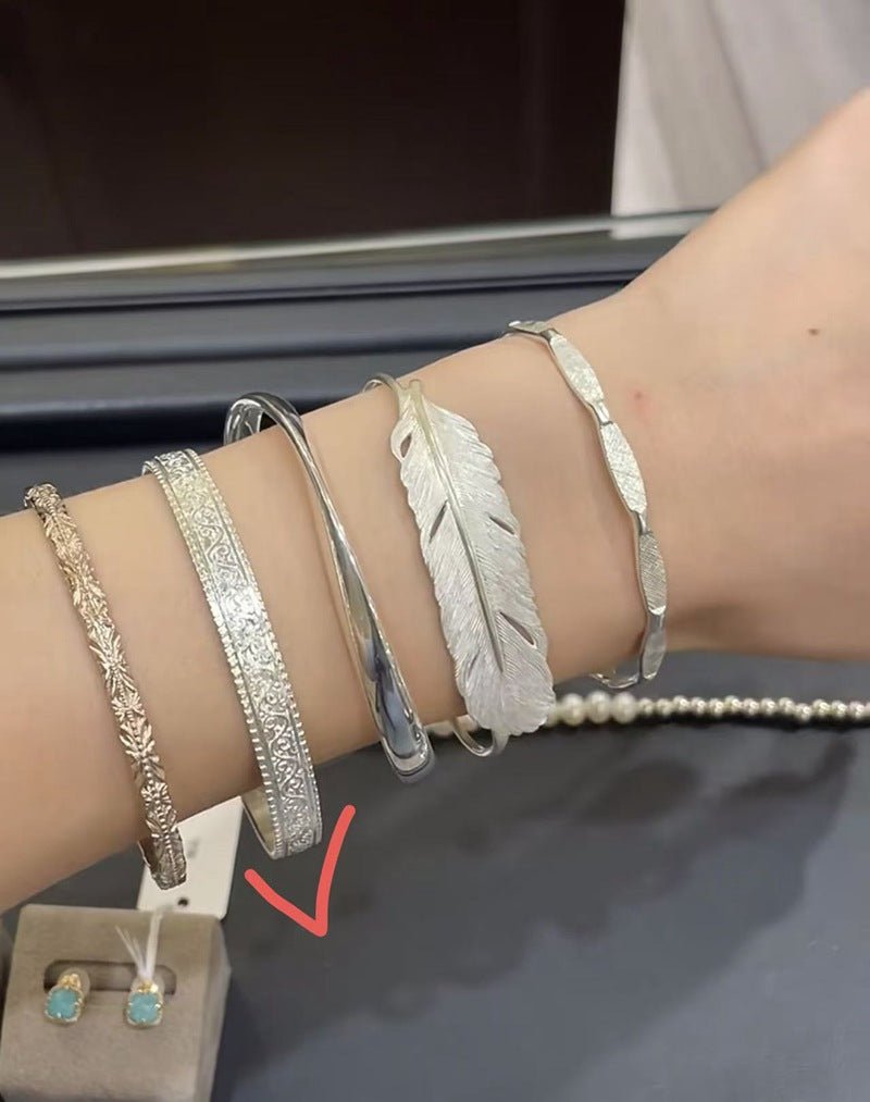 Embossed Feather Wide Open Bracelet - floysun