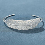 Embossed Feather Wide Open Bracelet - floysun