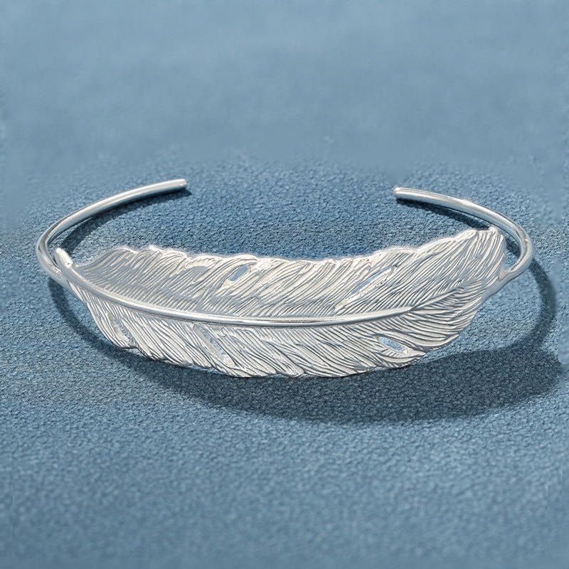 Embossed Feather Wide Open Bracelet - floysun