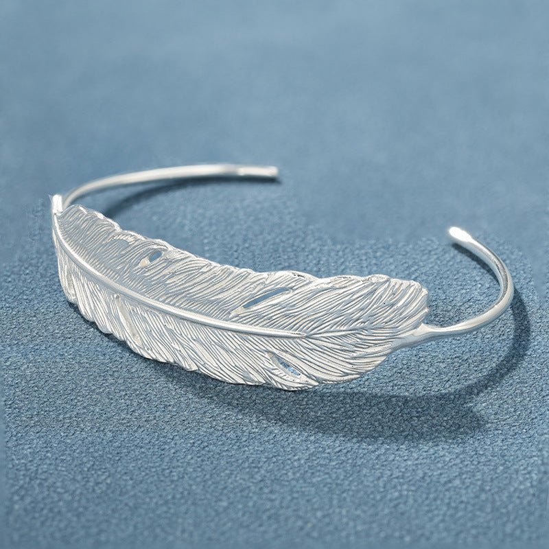 Embossed Feather Wide Open Bracelet - floysun