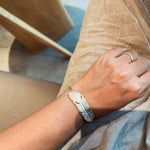 Embossed Feather Wide Open Bracelet - floysun