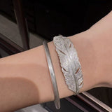 Embossed Feather Wide Open Bracelet - floysun
