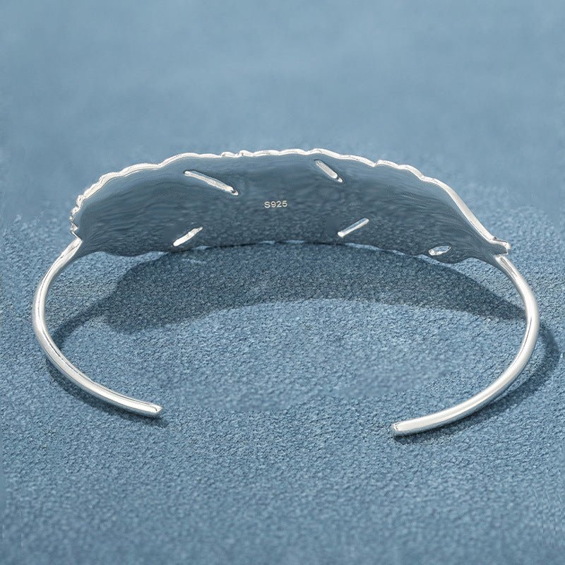 Embossed Feather Wide Open Bracelet - floysun