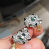 Emerald - Eyed Pavé Leopard Stud Earrings - floysun