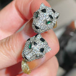 Emerald - Eyed Pavé Leopard Stud Earrings - floysun