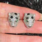Emerald - Eyed Pavé Leopard Stud Earrings - floysun