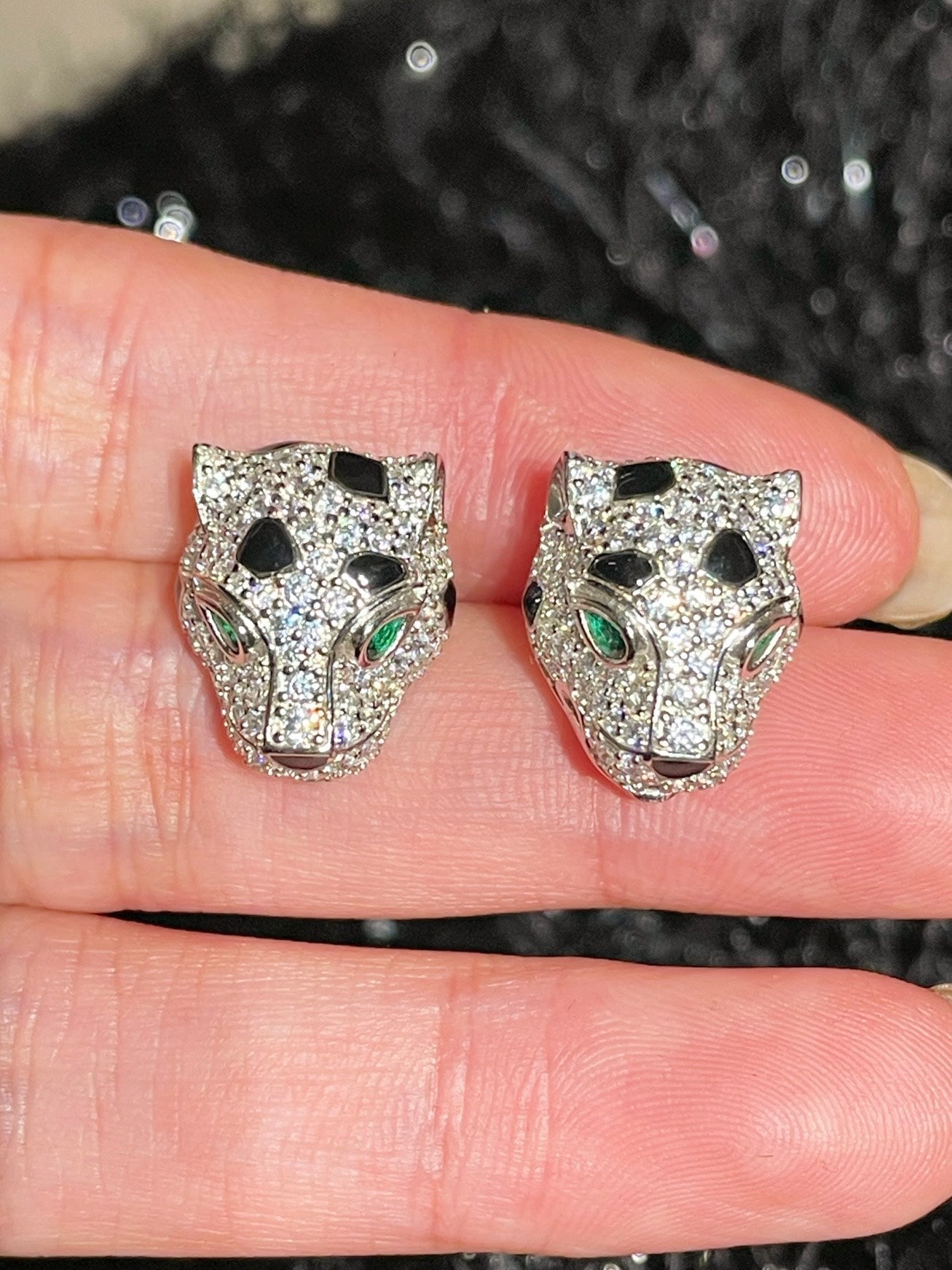 Emerald - Eyed Pavé Leopard Stud Earrings - floysun