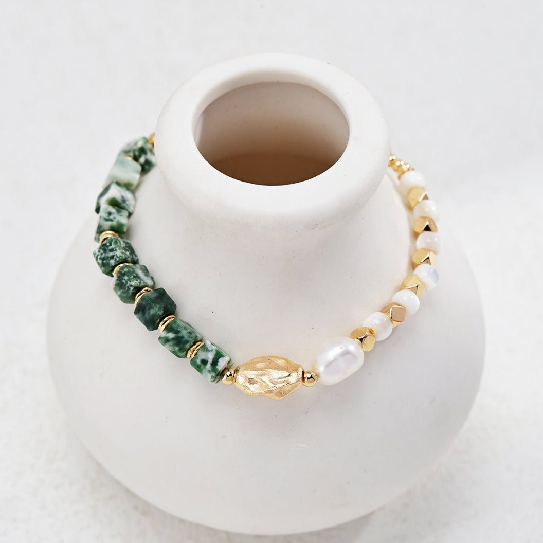 Emerald Green Gemstone and Pearl Bracelet - floysun