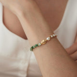 Emerald Green Gemstone and Pearl Bracelet - floysun