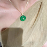 Emerald Harmony Jade Chalcedony Double - Sided Filigree Pendant Necklace - floysun