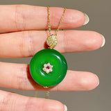 Emerald Harmony Jade Chalcedony Double - Sided Filigree Pendant Necklace - floysun