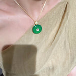 Emerald Harmony Jade Chalcedony Double - Sided Filigree Pendant Necklace - floysun