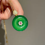 Emerald Harmony Jade Chalcedony Double - Sided Filigree Pendant Necklace - floysun