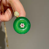 Emerald Harmony Jade Chalcedony Double - Sided Filigree Pendant Necklace - floysun