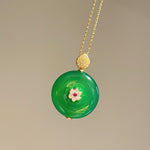 Emerald Harmony Jade Chalcedony Double - Sided Filigree Pendant Necklace - floysun