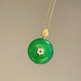 Emerald Harmony Jade Chalcedony Double - Sided Filigree Pendant Necklace - floysun