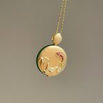 Emerald Harmony Jade Chalcedony Double - Sided Filigree Pendant Necklace - floysun