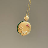 Emerald Harmony Jade Chalcedony Double - Sided Filigree Pendant Necklace - floysun